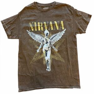 Vintage Nirvana In Utero Angel Band Concert Dates Brown Graphic T-Shirt Size M